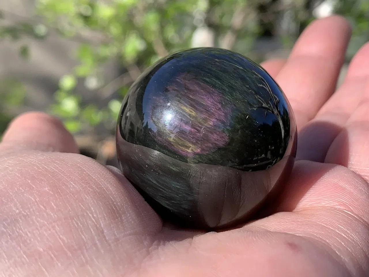 Sphère Obsidienne Manta Huichol AA Variété Rare d'Œil Céleste (39 mm -75 g) Mexique - Pierre Naturelle