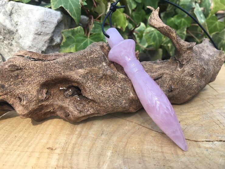 Pendule de Thot taillé à la main, Quartz rose Extra- Radiesthésie, Divination, Purification et Rechargement des pierres -