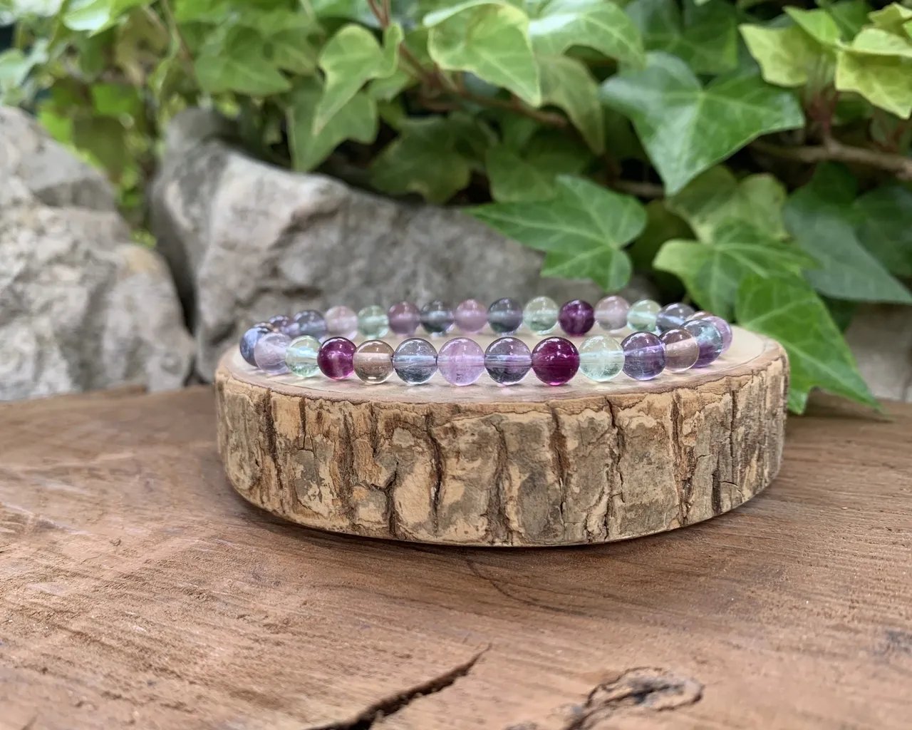 Bracelet perles naturelles 6 mm Fluorine ou Fluorite Multicolore