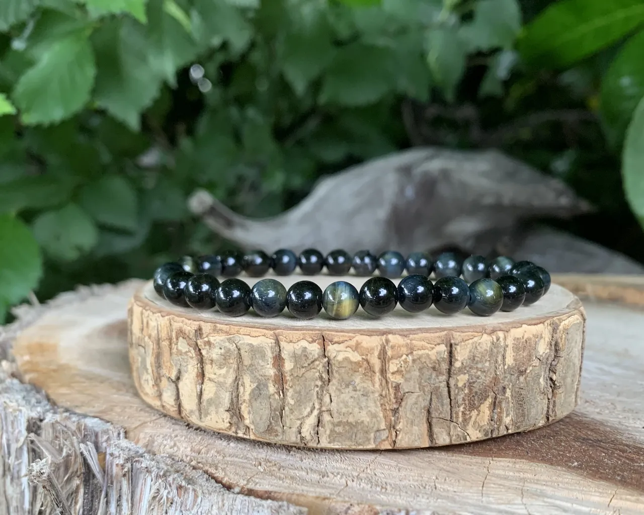 Bracelet perles naturelles 6 mm Œil-de-Faucon