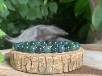Bracelet Agate Mousse A+ Équilibre l'aura - Pierre Naturelle Brésil