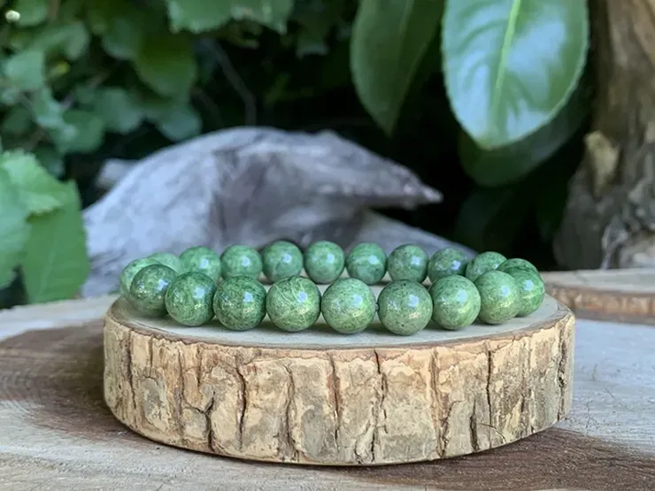 Bracelet perles 9 mm Diopside Vert A+ Pierre rare