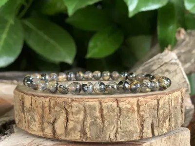 Bracelet Quartz Rutile Doré Hématite AAA