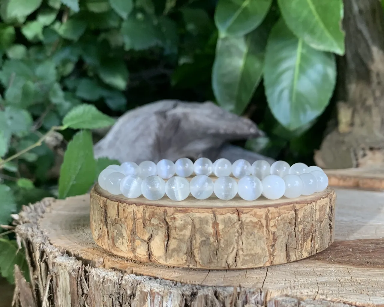 Bracelet Sélénite AA Eveil Spirituel - Pierre Naturelle Qualité Supérieure Maroc