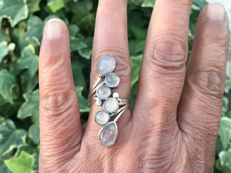 Bague ajustable argent 925 Quartz rose AA Naturel - Paix Intérieure et Amour