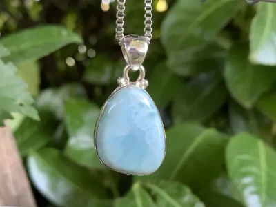 Chaîne et Larimar AA sertie Argent 925 - Pierre Naturelle Rare Qualité Supérieure République Dominicaine