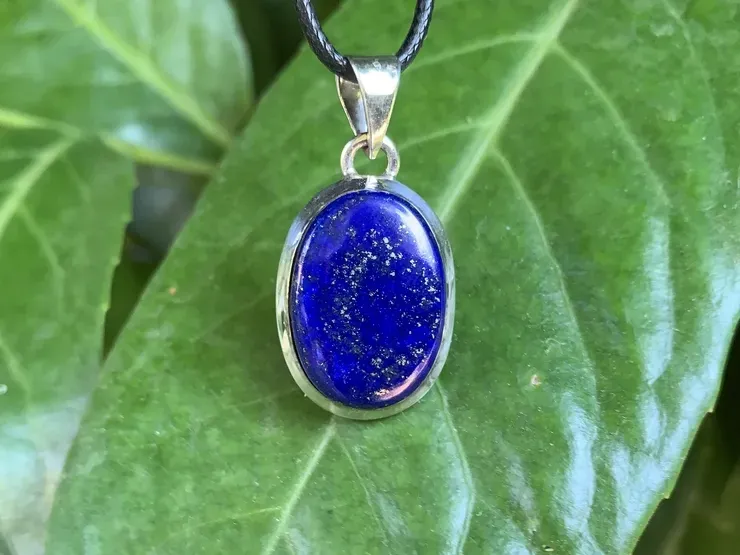 Collier et Pendentif Lapis Lazuli AAA sertie Argent 925 - Afghanistan - Pierre Naturelle Top Qualité (la meilleure)