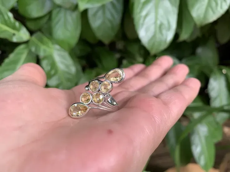 Bague ajustable argent 925 Citrine AAA Naturelle (non chauffée) - Prospérité et Confiance en soi - Rare Top Qualité (la meilleure)