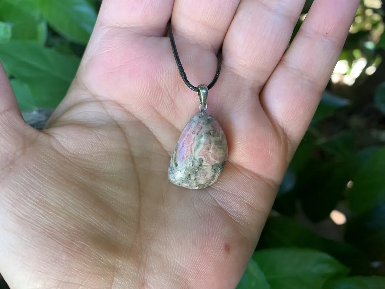 Cordon et Rhodochrosite A+ bélière Argent 925 - Pierre Naturelle Argentine