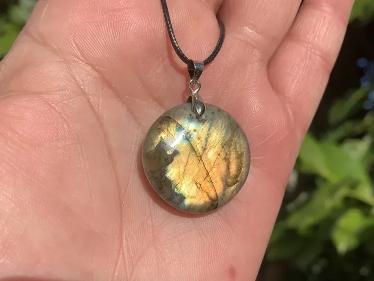 Pendentif Labradorite AA et cordon - Pierre Naturelle Qualité Exceptionnelle Madagascar