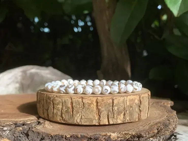 Bracelet Agate orbiculaire blanche naturelle AA - Paix Intérieure