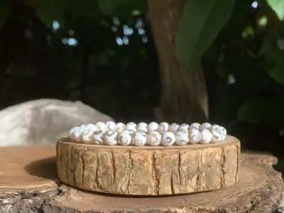 Bracelet Agate orbiculaire blanche naturelle AA - Paix Intérieure - Inde