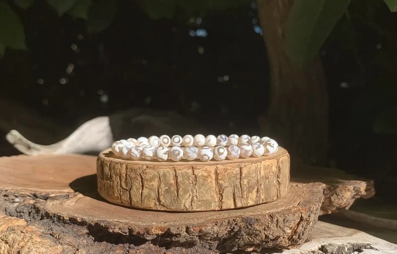Bracelet Agate orbiculaire blanche naturelle AA - Paix Intérieure
