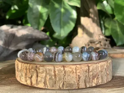 Bracelet Agate du Botswana A - Ancrage et Paix Intérieure - Pierre Naturelle  Afrique australe