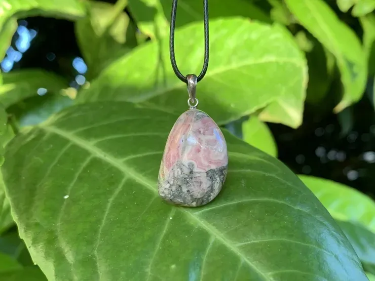 Cordon et Rhodochrosite A+ bélière Argent 925 - Pierre Naturelle Argentine