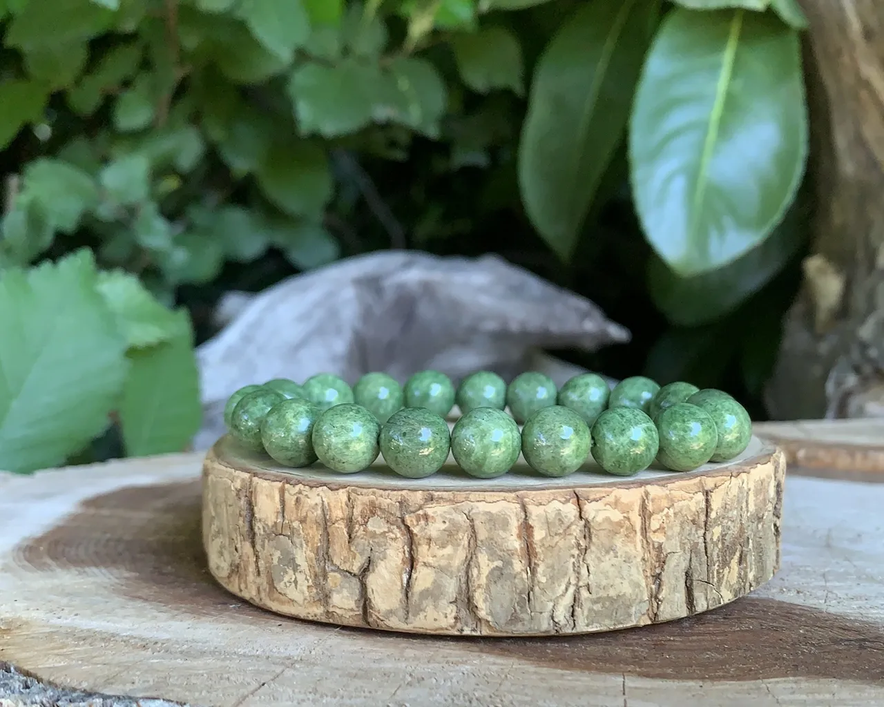 Bracelet perles 9 mm Diopside Vert A+ Pierre rare