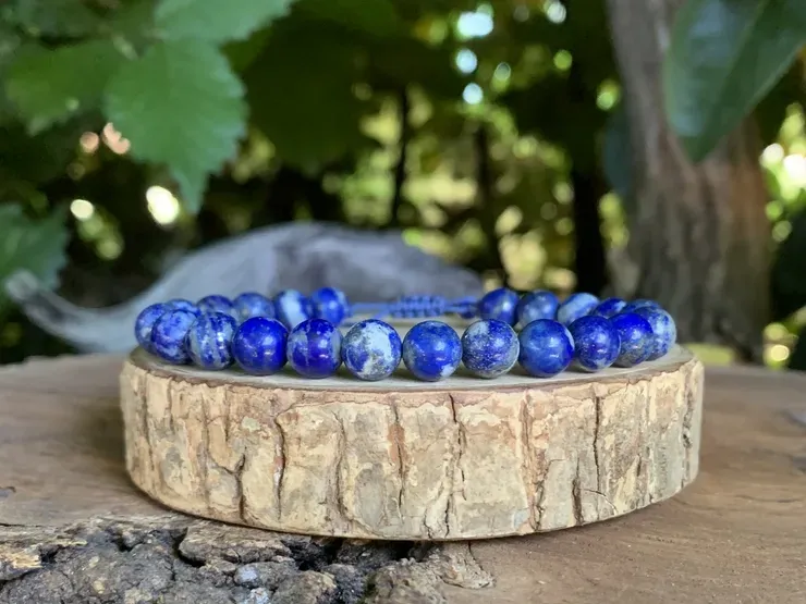Bracelet Lapis Lazuli/Calcite A - Communication et Intellect - Pierre Naturelle Afghanistan