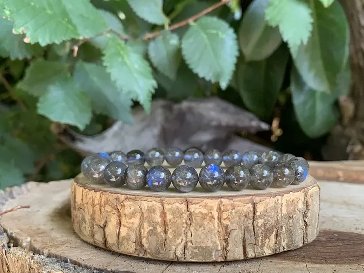 Bracelet Labradorite bleue AAA naturelle — Perles de haute qualité —  Madagascar