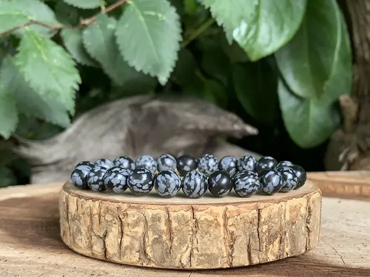 Bracelet Obsidienne Flocons de neige A - Pierre Naturelle Mexique