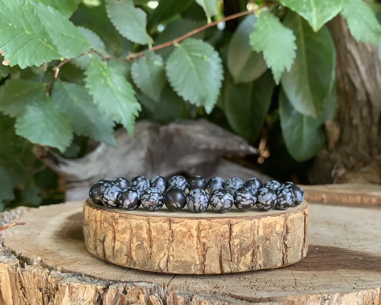 Bracelet Obsidienne Flocons de neige A - Pierre Naturelle Mexique