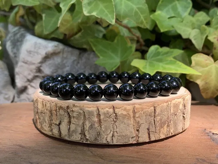 Bracelet Onyx Noir AA Naturel - Ancrage et Force mentale - Calcédoine Noire Brésil Qualité Supérieure