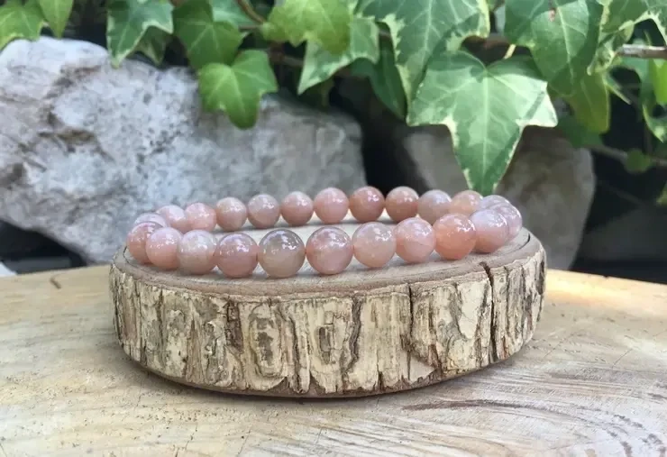 Bracelet Pierre de lune rose AA+ naturelle — Tanzanie