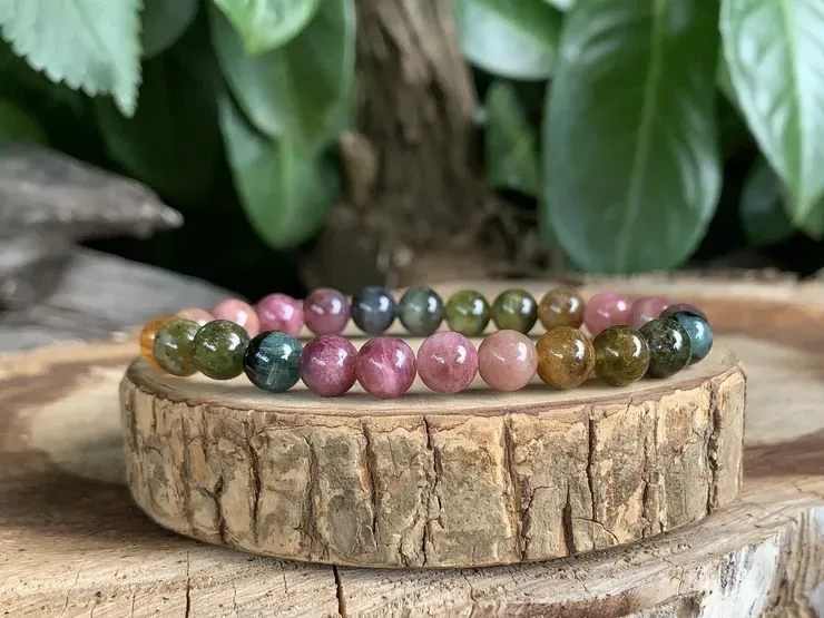 Bracelet Tourmaline Multicolore AA+ — Perles naturelles de haute qualité —  Brésil