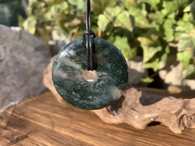 Pendentif donut Agate mousse AAA naturelle — Pierre de haute qualité — Brésil