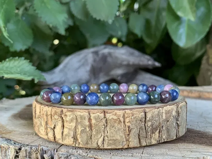 Bracelet Saphir multicolore A — Perles de pierre précieuse naturelle — Inde