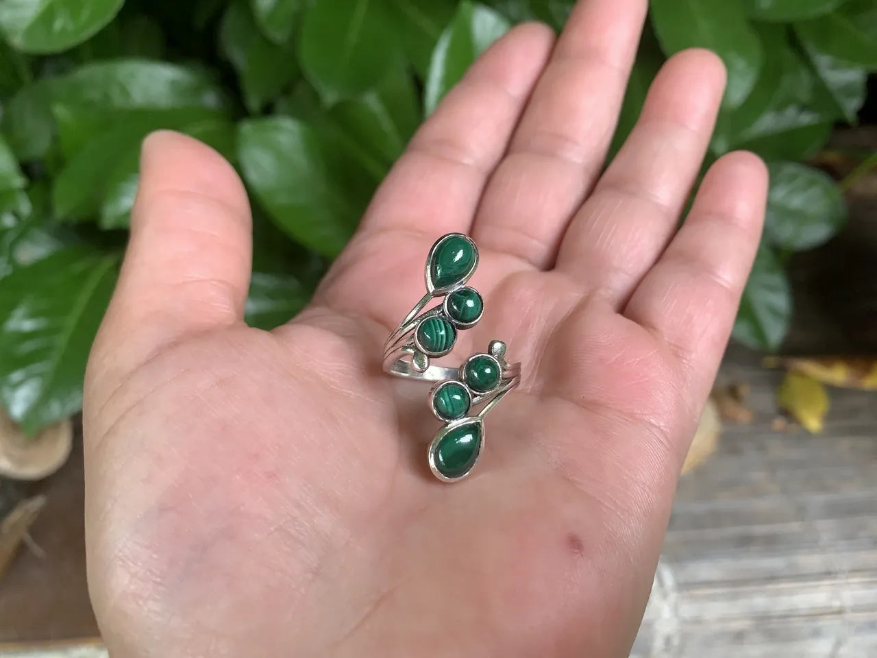 Bague ajustable argent 925 Malachite AA Naturelle