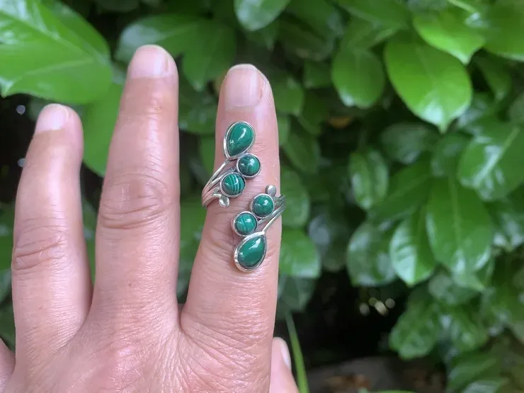Bague Malachite AA naturelle & argent 925 Bague ajustable argent 925 Malachite AA Naturelle