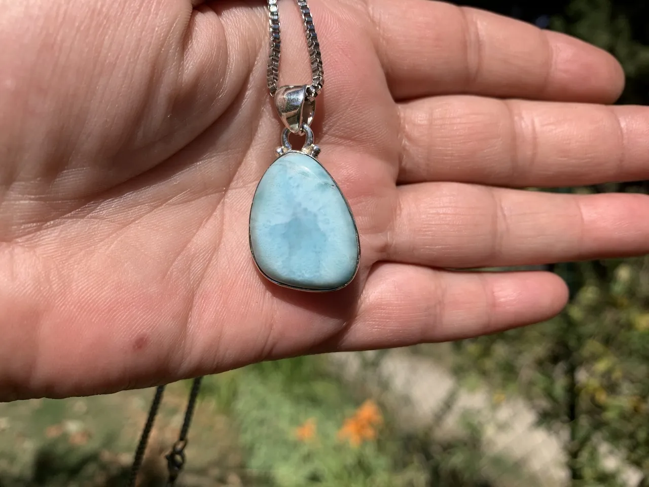 Larimar AA naturel sertie Argent 925 — Pierre rare de haute qualité — République Dominicaine
