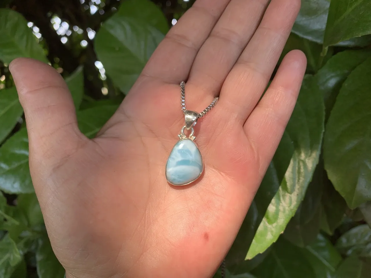 Pendentif Larimar AA naturel & Argent 925 — Pierre rare de la République Dominicaine