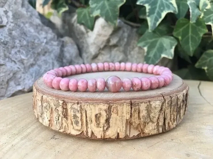 Bracelet Thulite A & Rhodochrosite AA+ naturelles — Fait main, pièce unique