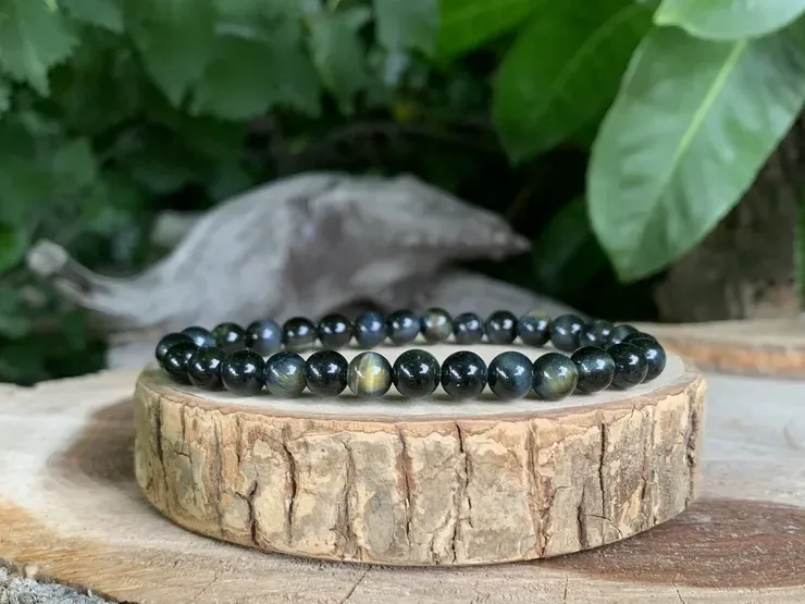 Bracelet perles naturelles 6 mm Œil-de-Faucon