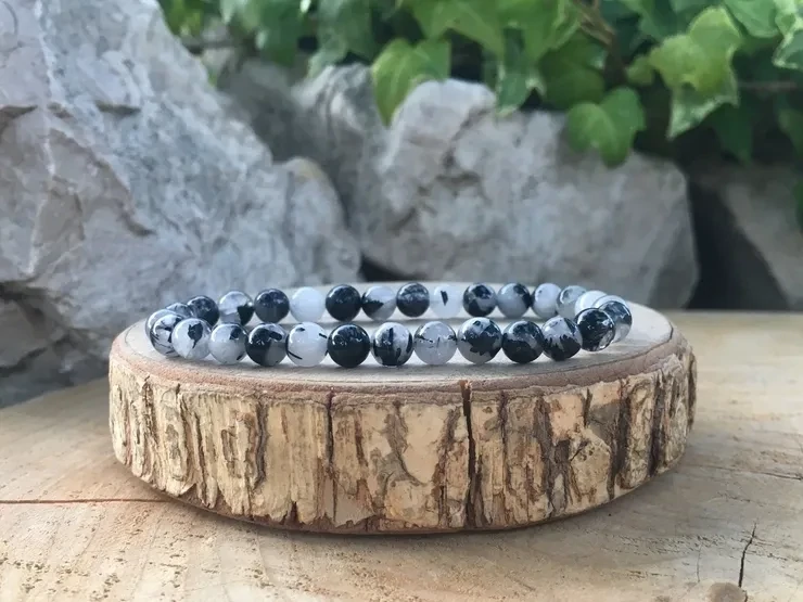 Bracelet Quartz tourmaline noire AA — Pierre naturelle Brésil Bracelet Quartz tourmaline noire AA — Pierre naturelle Brésil