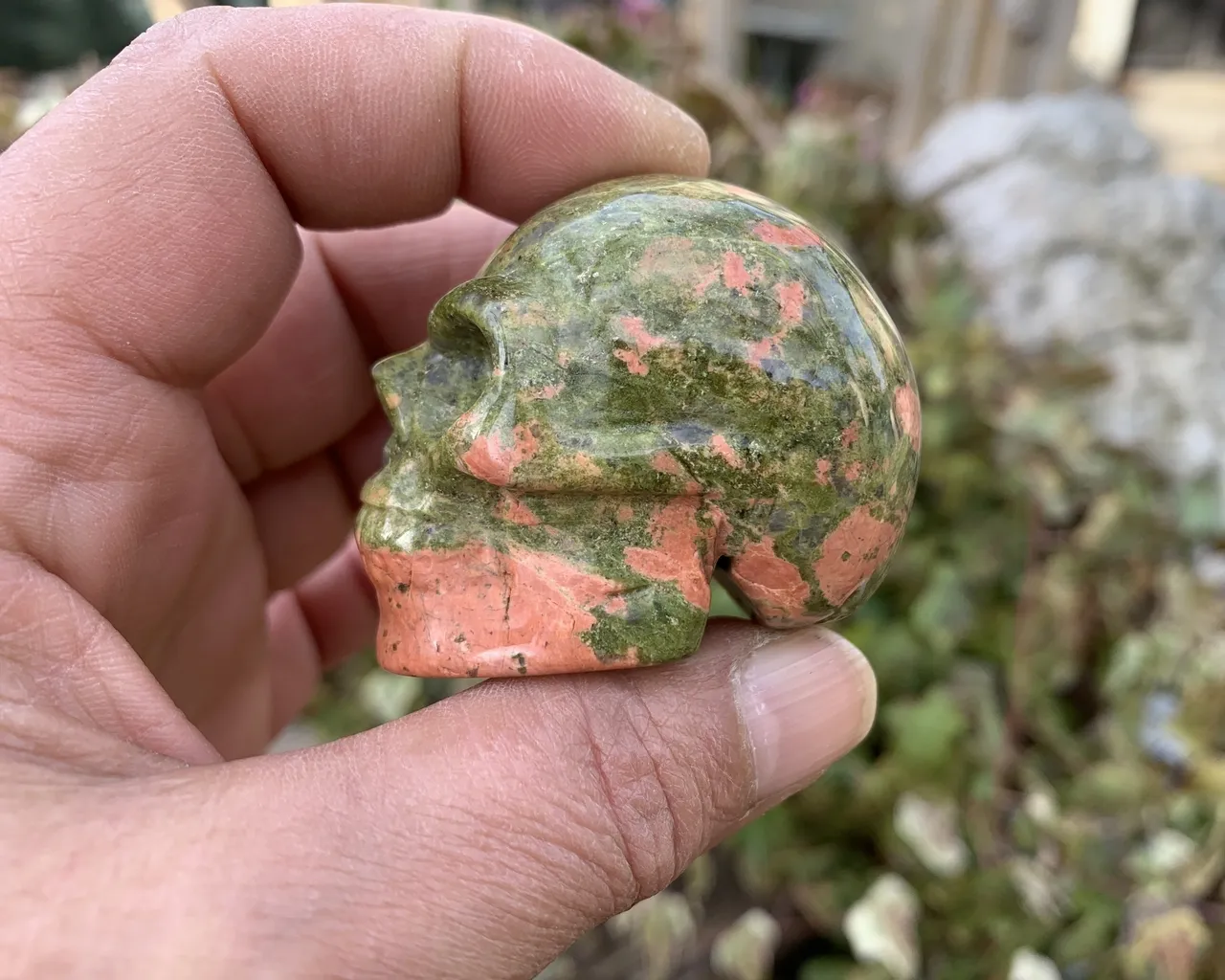 Crâne Unakite A+ (50 mm) Pierre Naturelle Afrique du sud