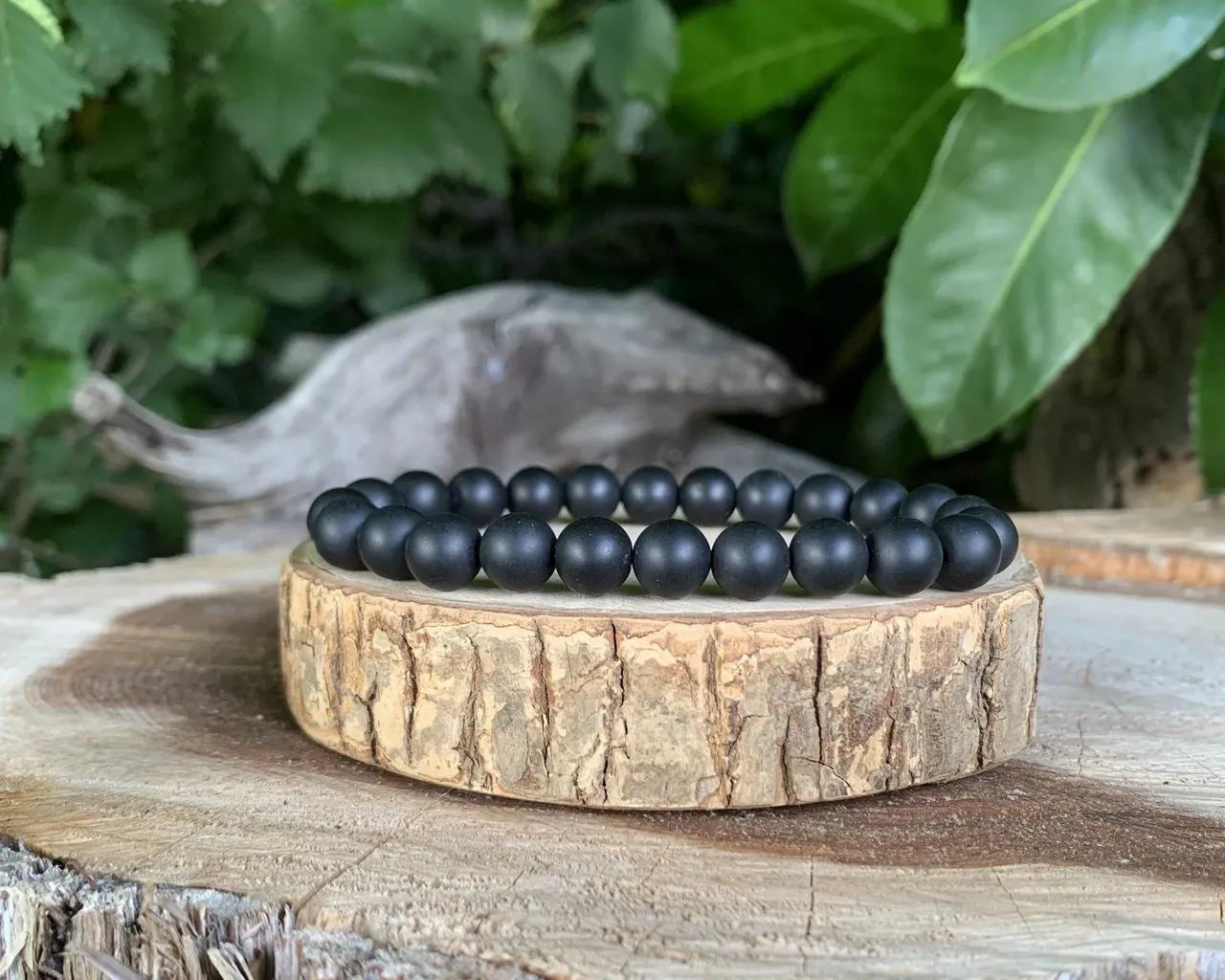 Bracelet perles naturelles 8 mm Agate Noire matte