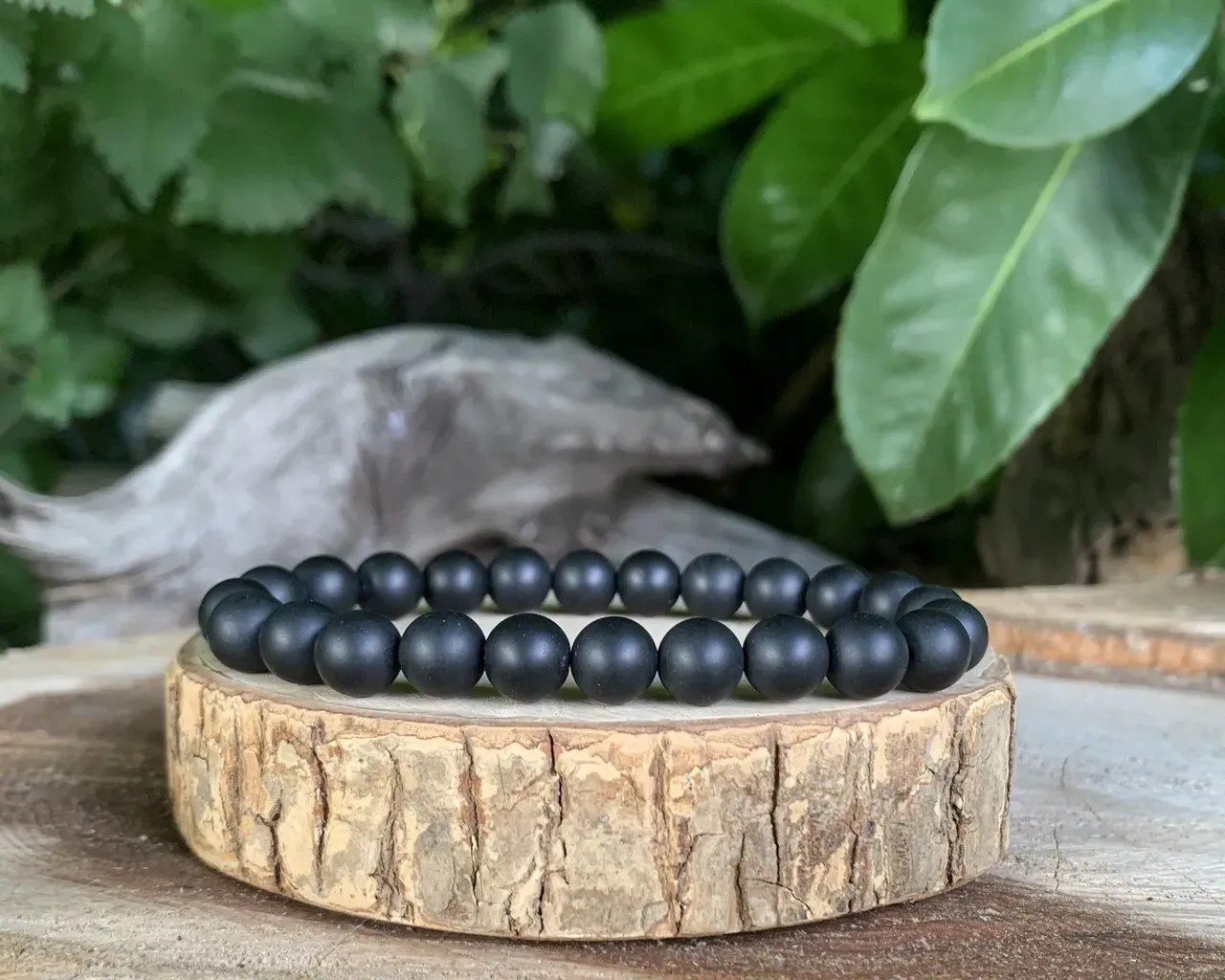 Bracelet perles naturelles 8 mm Agate Noire matte