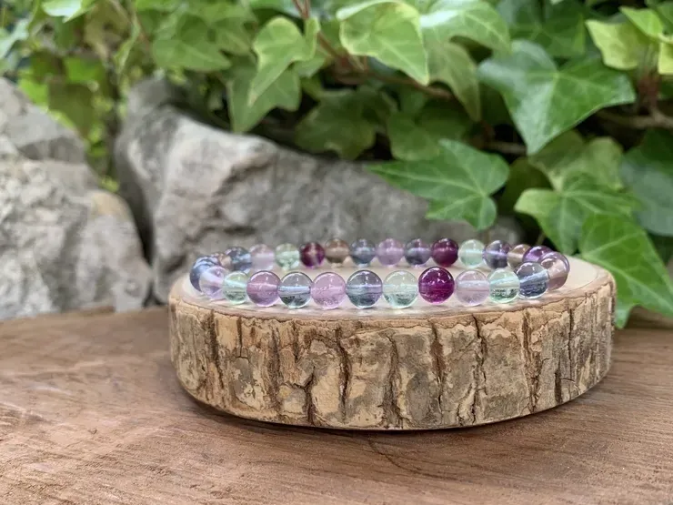 Bracelet perles naturelles 6 mm Fluorine ou Fluorite Multicolore