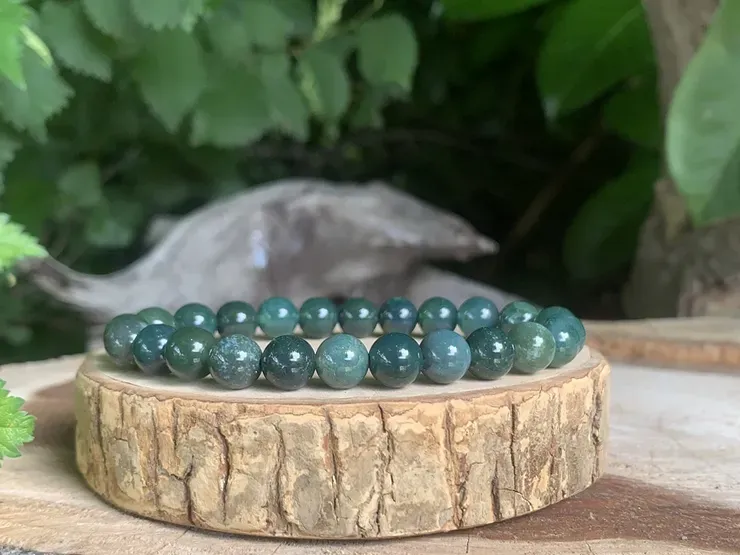 Bracelet Agate Mousse A+ Équilibre l'aura - Pierre Naturelle Brésil