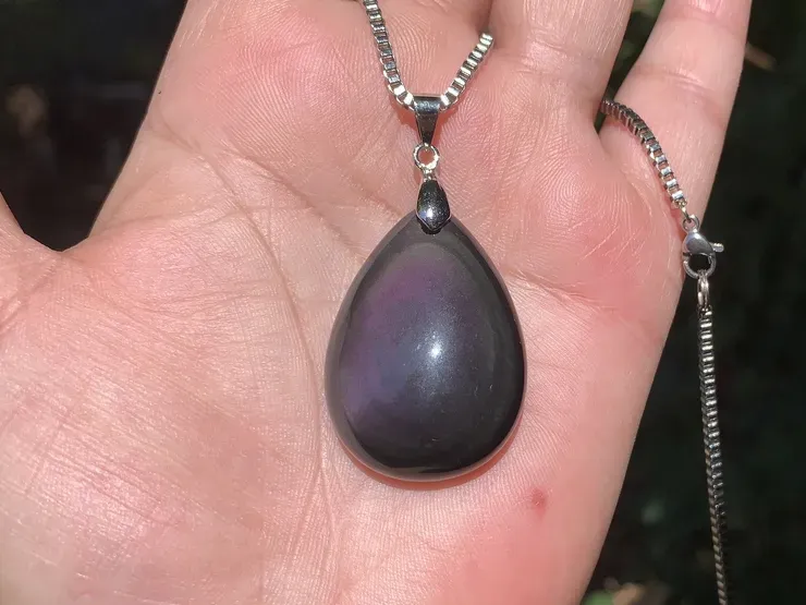Pendentif Obsidienne Œil Céleste AA et Chaîne - Pierre Naturelle - Mexique