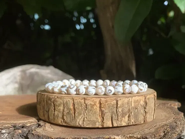 Bracelet Agate orbiculaire blanche naturelle AA — Inde Bracelet Agate orbiculaire blanche naturelle AA — Inde