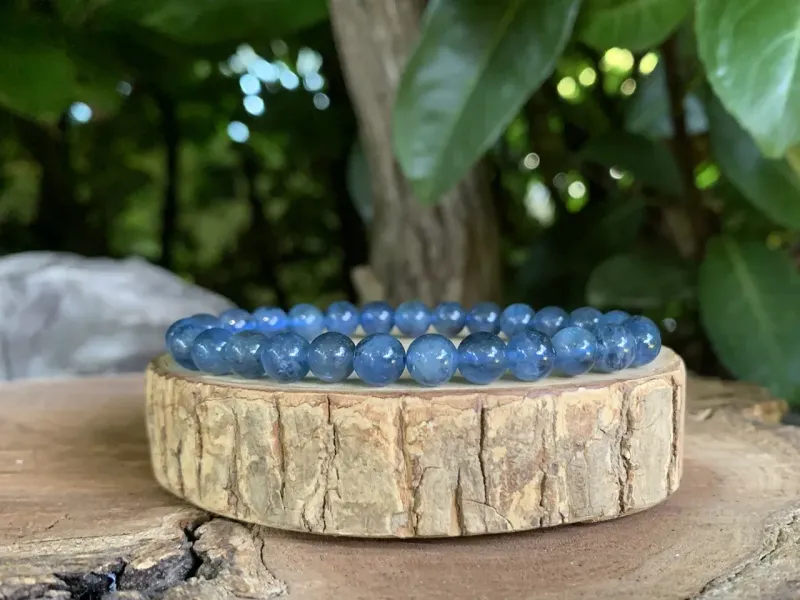 Bracelet Aigue-Marine naturelle AAA — perles bleu profond — Rare
