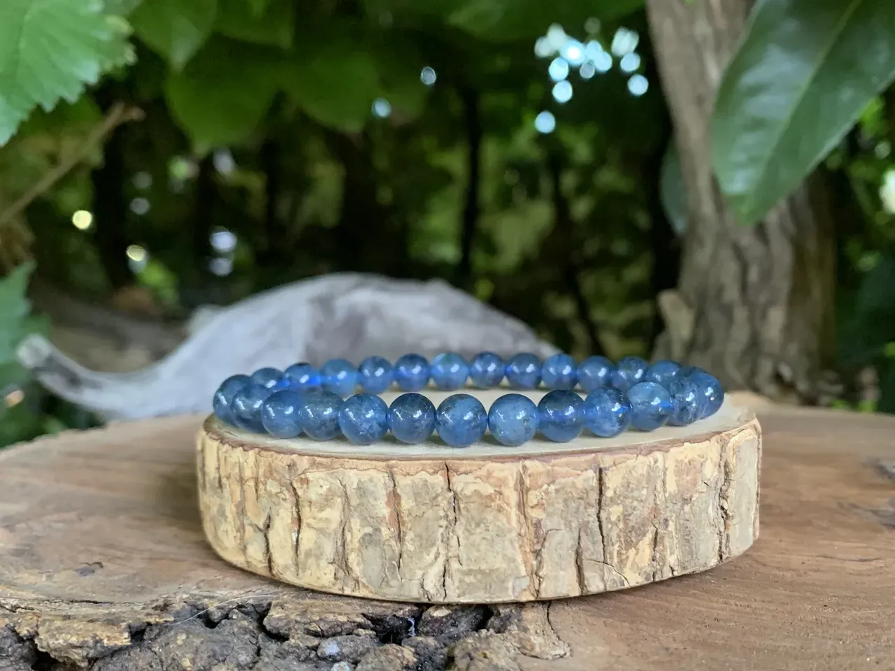 Bracelet Aigue-Marine naturelle AAA — perles bleu profond — Rare
