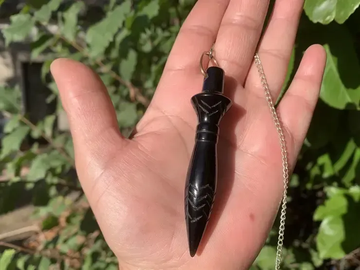 Pendule de Thot Obsidienne Noire Naturelle AA – Pendule Égyptien de Radiesthésie