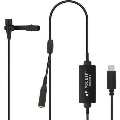 Polsen MO-CPL2 Lavalier Microphone with USB Type-C Connector and Headphone Jack for Smartphones, Tablets, and Computers