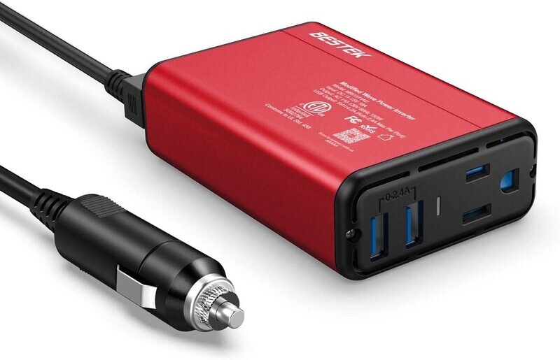BESTEK 150W Power Inverter DC 12V to 110V AC Converter 4.2A USB Car Plug Adapter Outlet Converter