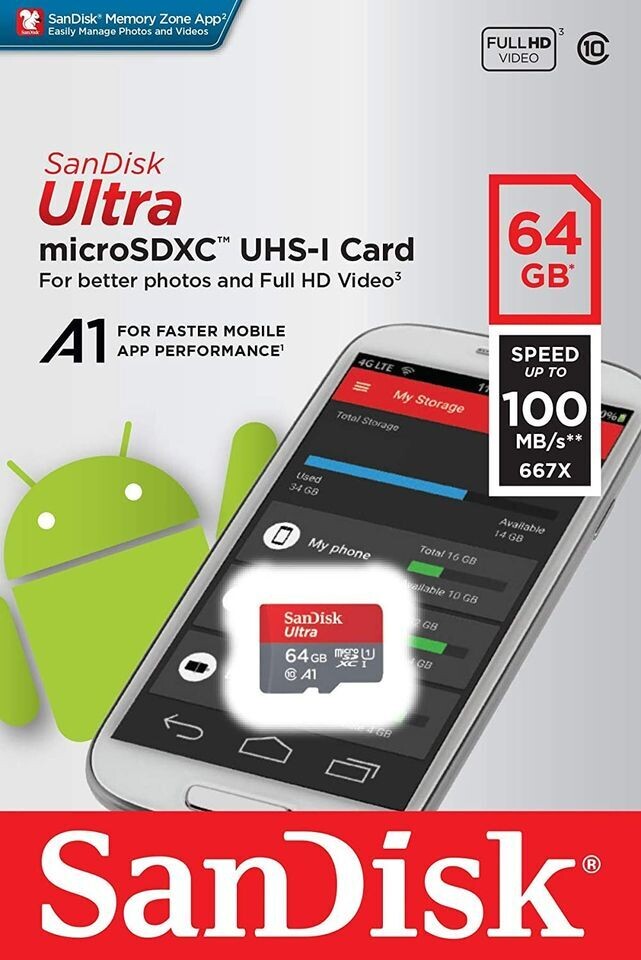 SanDisk 64GB Ultra MicroSDXC UHS-I Memory Card with Adapter - New