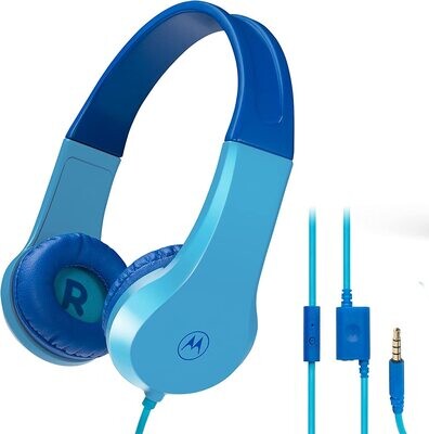 Motorola Moto JR200 Kids Headphones with Microphone-Lightweight Over Ear Wired Foldable Design-New